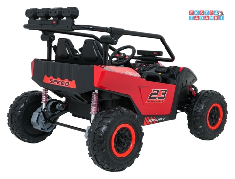 Buggy Turbo 23 na akumulator - czerwony, 4x200W 24V/7Ah, pilot, dwuosobowy, EVA, LED, ekoskóra, pas [DM-109]