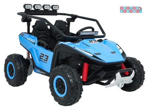 Buggy Turbo 23 na akumulator - niebieski, 4x200W 24V/7Ah, pilot, dwuosobowy, EVA, LED, ekoskóra, pas [DM-109]
