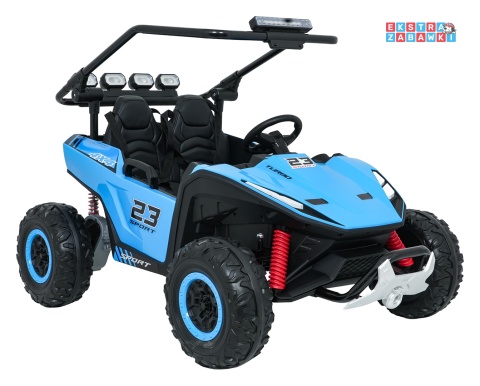 Buggy Turbo 23 na akumulator - niebieski, 4x200W 24V/7Ah, pilot, dwuosobowy, EVA, LED, ekoskóra, pas [DM-109]