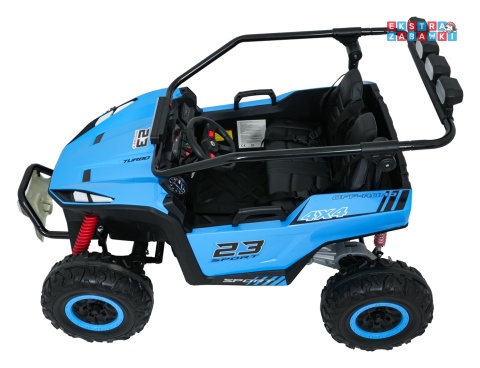 Buggy Turbo 23 na akumulator - niebieski, 4x200W 24V/7Ah, pilot, dwuosobowy, EVA, LED, ekoskóra, pas [DM-109]