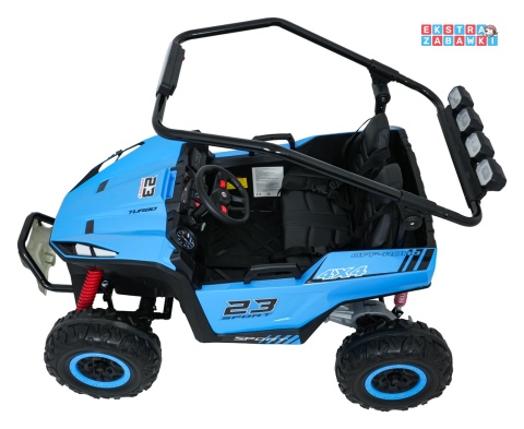 Buggy Turbo 23 na akumulator - niebieski, 4x200W 24V/7Ah, pilot, dwuosobowy, EVA, LED, ekoskóra, pas [DM-109]
