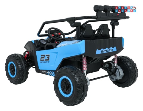 Buggy Turbo 23 na akumulator - niebieski, 4x200W 24V/7Ah, pilot, dwuosobowy, EVA, LED, ekoskóra, pas [DM-109]