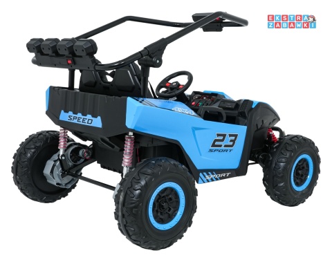 Buggy Turbo 23 na akumulator - niebieski, 4x200W 24V/7Ah, pilot, dwuosobowy, EVA, LED, ekoskóra, pas [DM-109]