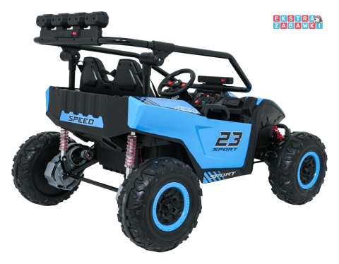 Buggy Turbo 23 na akumulator - niebieski, 4x200W 24V/7Ah, pilot, dwuosobowy, EVA, LED, ekoskóra, pas [DM-109]