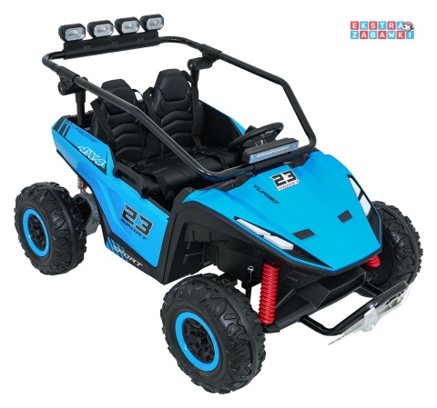Buggy Turbo 23 na akumulator - niebieski, 4x200W 24V/7Ah, pilot, dwuosobowy, EVA, LED, ekoskóra, pas [DM-109]