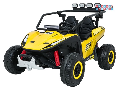 Buggy Turbo 23 na akumulator - żółty, 4x200W 24V/7Ah, pilot, dwuosobowy, EVA, LED, ekoskóra, pas [DM-109]