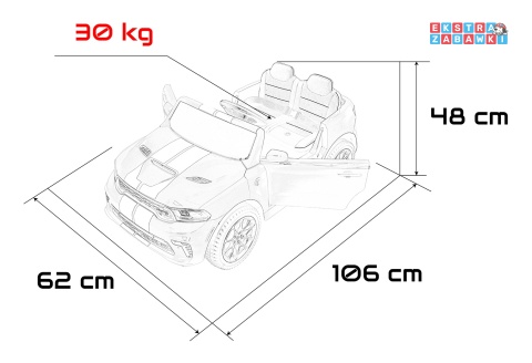 Dodge Durango SUV na akumulator - biały, 2x35W 12V/7Ah, pilot, wolny start, EVA, LED, panel muzyczny, ekoskóra [XB-1138]