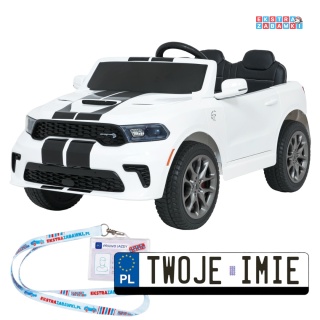 Dodge Durango SUV na akumulator - biały, 2x35W 12V/7Ah, pilot, wolny start, EVA, LED, panel muzyczny, ekoskóra [XB-1138]