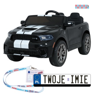 Dodge Durango SUV na akumulator - czarny, 2x35W 12V/7Ah, pilot, wolny start, EVA, LED, panel muzyczny, ekoskóra [XB-1138]