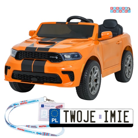 Dodge Durango SUV na akumulator - pomarańczowy, 2x35W 12V/7Ah, pilot, wolny start, EVA, LED, panel muzyczny, ekoskóra [XB-1138]