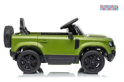 Land Rover Defender na akumulator - zielony, 2x35W i 2x20W 12V/7Ah, pilot, EVA, LED, ekoskóra, panel muzyczny [QLS-8626]