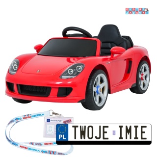 Porsche 911 Carrera na akumulator - czerwony, 2x35W 12V/7Ah, pilot, EVA, ekoskóra, 2 prędkości, pasy, LED [PA.712]