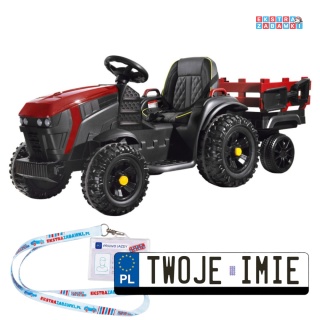 Traktor z przyczepą na akumulator - czerwony, 2x35W 12V/7Ah, pilot, EVA, ekoskóra, panel muzyczny, pasy [PA0240]