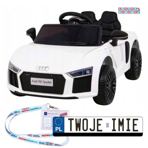 Audi R8 na akumulator - biały, 2x35W 6V/9Ah, pilot, EVA, wolny start, MP3, LED [HL1818]