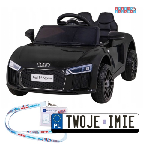 Audi R8 na akumulator - czarny, 2x35W 6V/9Ah, pilot, EVA, wolny start, MP3, LED [HL1818]