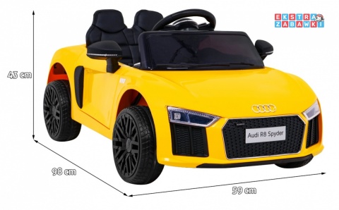 Audi R8 na akumulator - żółty, 2x35W 6V/9Ah, pilot, EVA, wolny start, MP3, LED [HL1818]