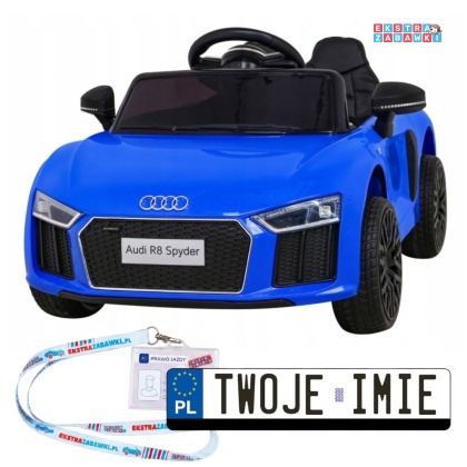 Audi R8 na akumulator - niebieski, 2x35W 6V/9Ah, pilot, EVA, wolny start, MP3, LED [HL1818]