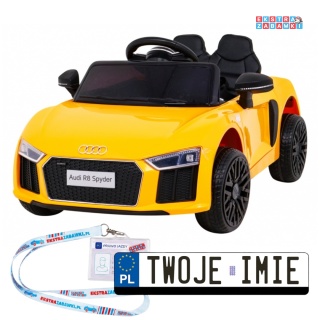 Audi R8 na akumulator - żółty, 2x35W 6V/9Ah, pilot, EVA, wolny start, MP3, LED [HL1818]