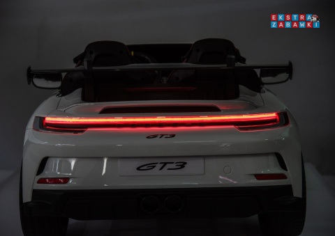 Porsche GT3 DK-P911 dwuosobowy na akumulator - biały, 2x150W 24V/10Ah, do 7 km/h, EVA, LED, ekoskóra, panel muzyczny [26790]