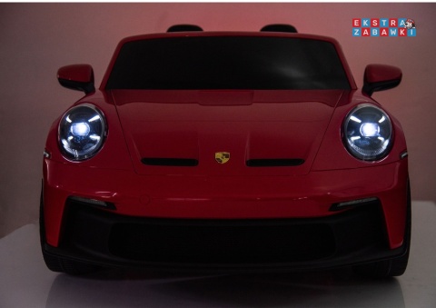 Porsche GT3 DK-P911 dwuosobowy na akumulator - czerwony, 2x150W 24V/10Ah, do 7 km/h, EVA, LED, ekoskóra, panel muzyczny [26792]