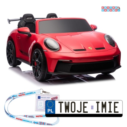 Porsche GT3 DK-P911 dwuosobowy na akumulator - czerwony, 2x150W 24V/10Ah, do 7 km/h, EVA, LED, ekoskóra, panel muzyczny [26792]