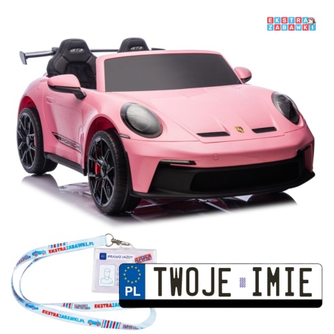 Porsche GT3 DK-P911 dwuosobowy na akumulator - różowy, 2x150W 24V/10Ah, do 7 km/h, EVA, LED, ekoskóra, panel muzyczny [26791]