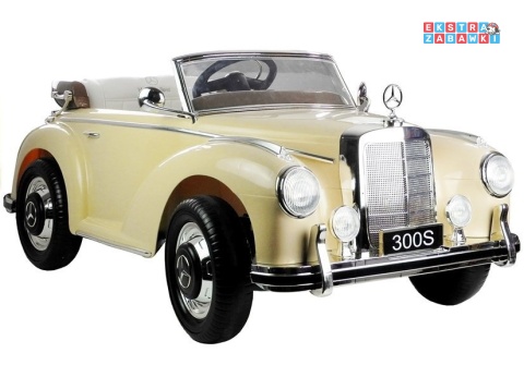 Mercedes 300S lakierowany na akumulator - beżowy, 2x45W 12V/7Ah, pilot, do 5 km/h, EVA, ekoskóra, pasy, panel muzyczny [3921]