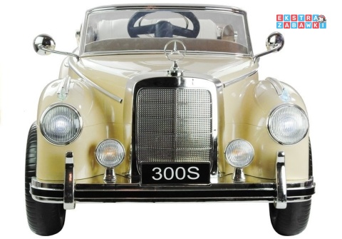 Mercedes 300S lakierowany na akumulator - beżowy, 2x45W 12V/7Ah, pilot, do 5 km/h, EVA, ekoskóra, pasy, panel muzyczny [3921]