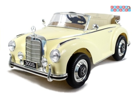 Mercedes 300S lakierowany na akumulator - beżowy, 2x45W 12V/7Ah, pilot, do 5 km/h, EVA, ekoskóra, pasy, panel muzyczny [3921]