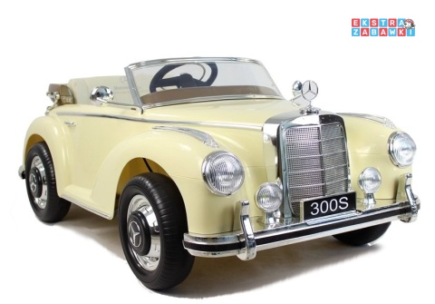 Mercedes 300S lakierowany na akumulator - beżowy, 2x45W 12V/7Ah, pilot, do 5 km/h, EVA, ekoskóra, pasy, panel muzyczny [3921]