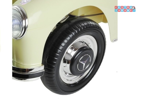 Mercedes 300S lakierowany na akumulator - beżowy, 2x45W 12V/7Ah, pilot, do 5 km/h, EVA, ekoskóra, pasy, panel muzyczny [3921]