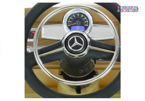 Mercedes 300S lakierowany na akumulator - beżowy, 2x45W 12V/7Ah, pilot, do 5 km/h, EVA, ekoskóra, pasy, panel muzyczny [3921]