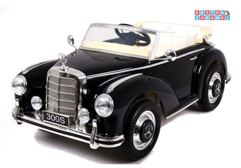 Mercedes 300S lakierowany na akumulator - czarny, 2x45W 12V/7Ah, pilot, do 5 km/h, EVA, ekoskóra, pasy, panel muzyczny [3922]