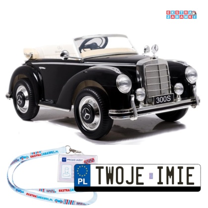 Mercedes 300S lakierowany na akumulator - czarny, 2x45W 12V/7Ah, pilot, do 5 km/h, EVA, ekoskóra, pasy, panel muzyczny [3922]