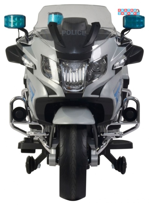 Policyjny motorek BMW R1200RT na akumulator - srebrny, 12V/7Ah, koguty, dźwięki, LED, EVA [PA.212]