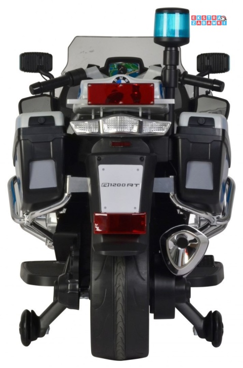 Policyjny motorek BMW R1200RT na akumulator - srebrny, 12V/7Ah, koguty, dźwięki, LED, EVA [PA.212]