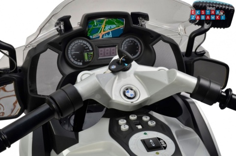 Policyjny motorek BMW R1200RT na akumulator - srebrny, 12V/7Ah, koguty, dźwięki, LED, EVA [PA.212]