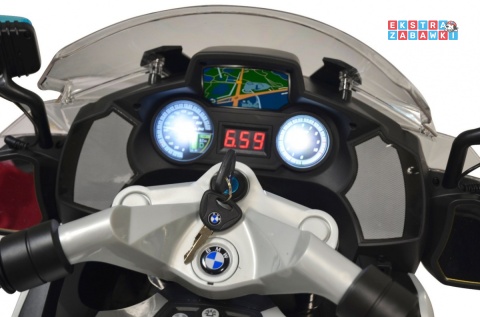 Policyjny motorek BMW R1200RT na akumulator - srebrny, 12V/7Ah, koguty, dźwięki, LED, EVA [PA.212]
