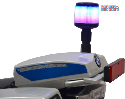 Policyjny motorek BMW R1200RT na akumulator - srebrny, 12V/7Ah, koguty, dźwięki, LED, EVA [PA.212]