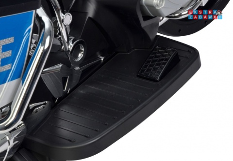 Policyjny motorek BMW R1200RT na akumulator - srebrny, 12V/7Ah, koguty, dźwięki, LED, EVA [PA.212]
