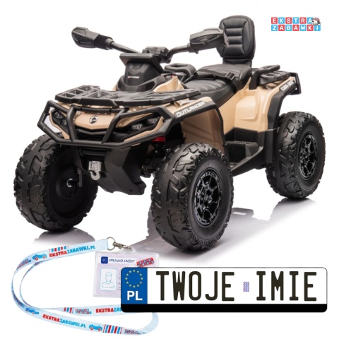 Beżowy Quad CAN-AM Outlander ATV na akumulator - 4x200W, 24V/7Ah, EVA, LED, ekoskóra [CA005]