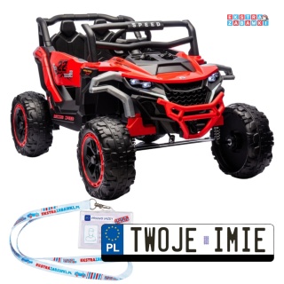 Buggy M1 na akumulator M1 - czerwony, 4x45W 12V/7Ah, pilot, EVA, ekoskóra, pas, LED, panel muzyczny z BT [27003]