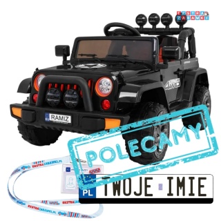 Czarny Terenowy Full Time 4WD na akumulator - 4x40W, 12V/10Ah, koła EVA, pilot, LED - [BRD-7588]