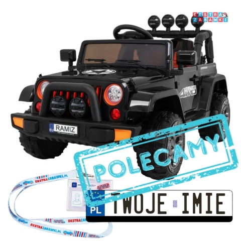 Czarny Terenowy Full Time 4WD na akumulator - 4x40W, 12V/10Ah, koła EVA, pilot, LED - [BRD-7588]