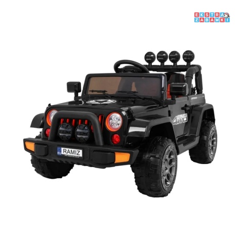 Czarny Terenowy Full Time 4WD na akumulator - 4x40W, 12V/10Ah, koła EVA, pilot, LED - [BRD-7588]