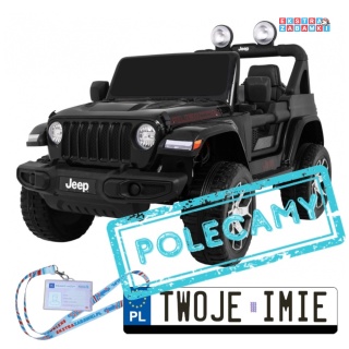 Jeep Wrangler Rubicon na akumulator - czarny, 4x45W, 12V/10Ah, EVA, pilot, LED, MP3, BT - [JWR555]