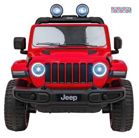 Jeep Wrangler Rubicon na akumulator - czerwony, 4x45W, 12V/10Ah, EVA, pilot, LED, MP3, BT - [JWR555]