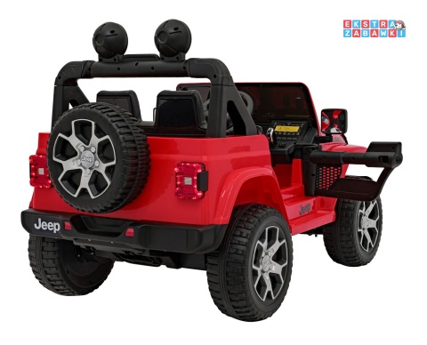 Jeep Wrangler Rubicon na akumulator - czerwony, 4x45W, 12V/10Ah, EVA, pilot, LED, MP3, BT - [JWR555]