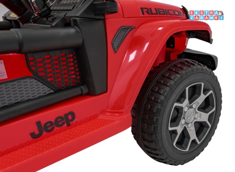 Jeep Wrangler Rubicon na akumulator - czerwony, 4x45W, 12V/10Ah, EVA, pilot, LED, MP3, BT - [JWR555]