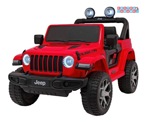 Jeep Wrangler Rubicon na akumulator - czerwony, 4x45W, 12V/10Ah, EVA, pilot, LED, MP3, BT - [JWR555]